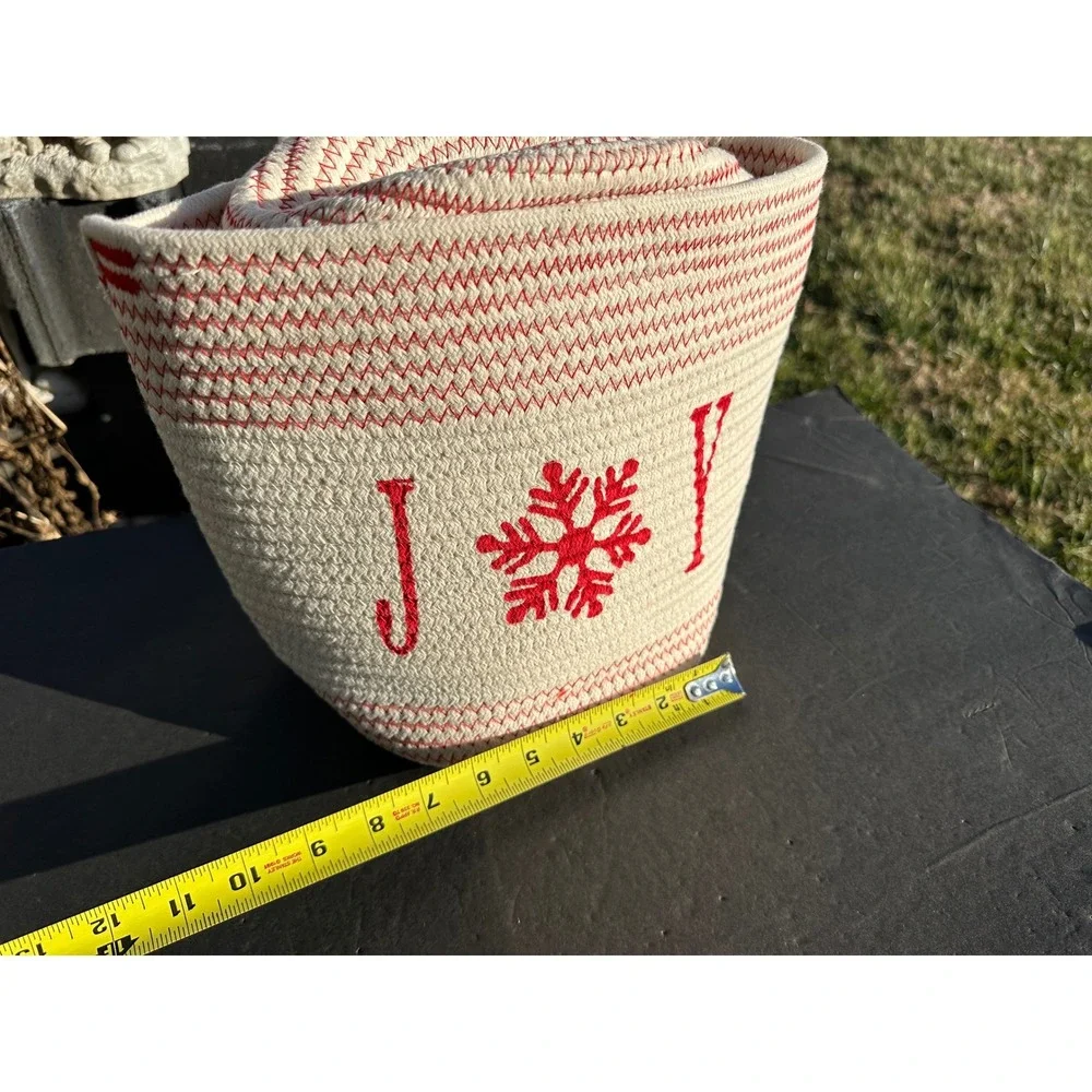 Set of 2 Christmas Baskets Joy Snowflake Red White Rope basket Storage‎ Decor